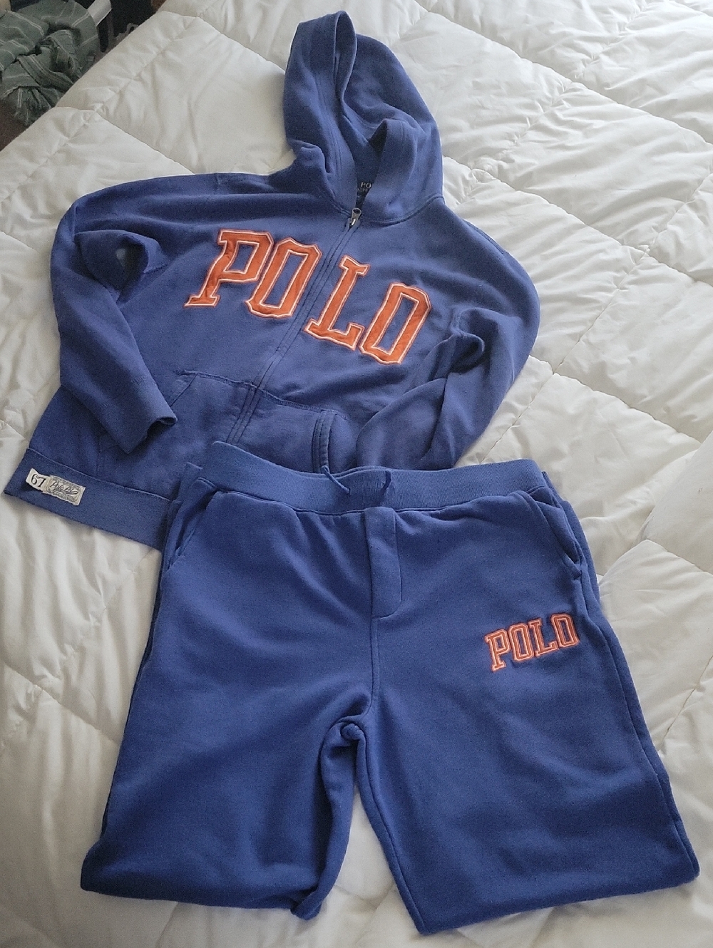 Polo by Ralph Lauren Royal Blue Fleece Hoodie & Shorts with Orange Logo